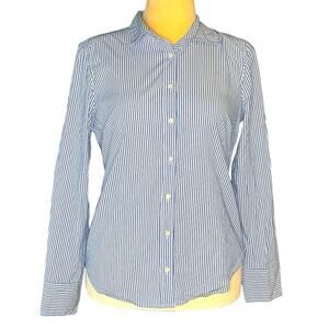 J. Crew 365 Blue/White Striped Fitted Button Up Collared Shirt - 10 Slim
